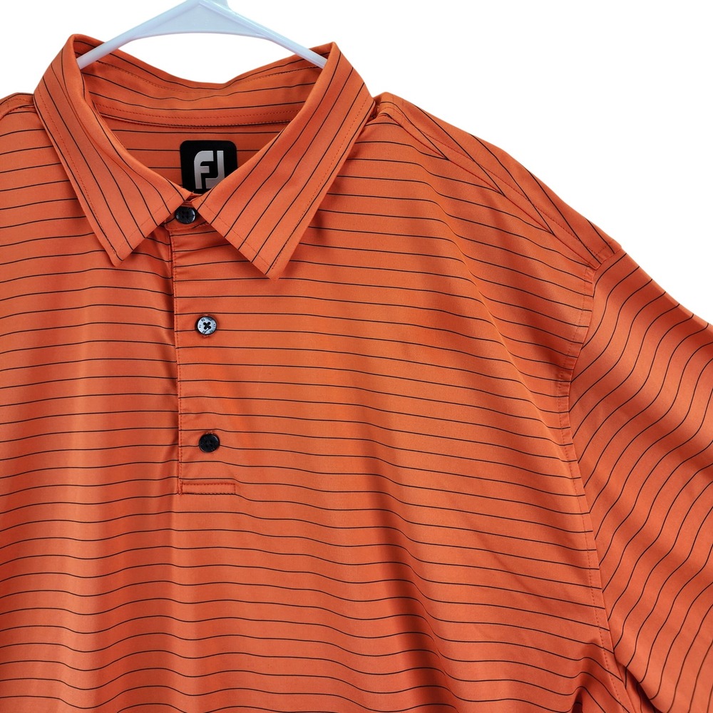 FootJoy ProDry Striped Golf Polo Shirt Mens XXL Orange Blue Performance Athletic - Picture 2 of 9